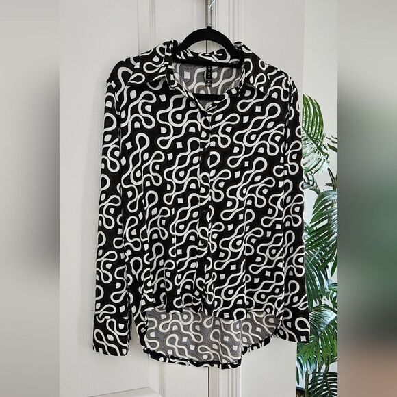 Amisu Brown, Black and White Patterned Women's Top - Picture 1 of 4